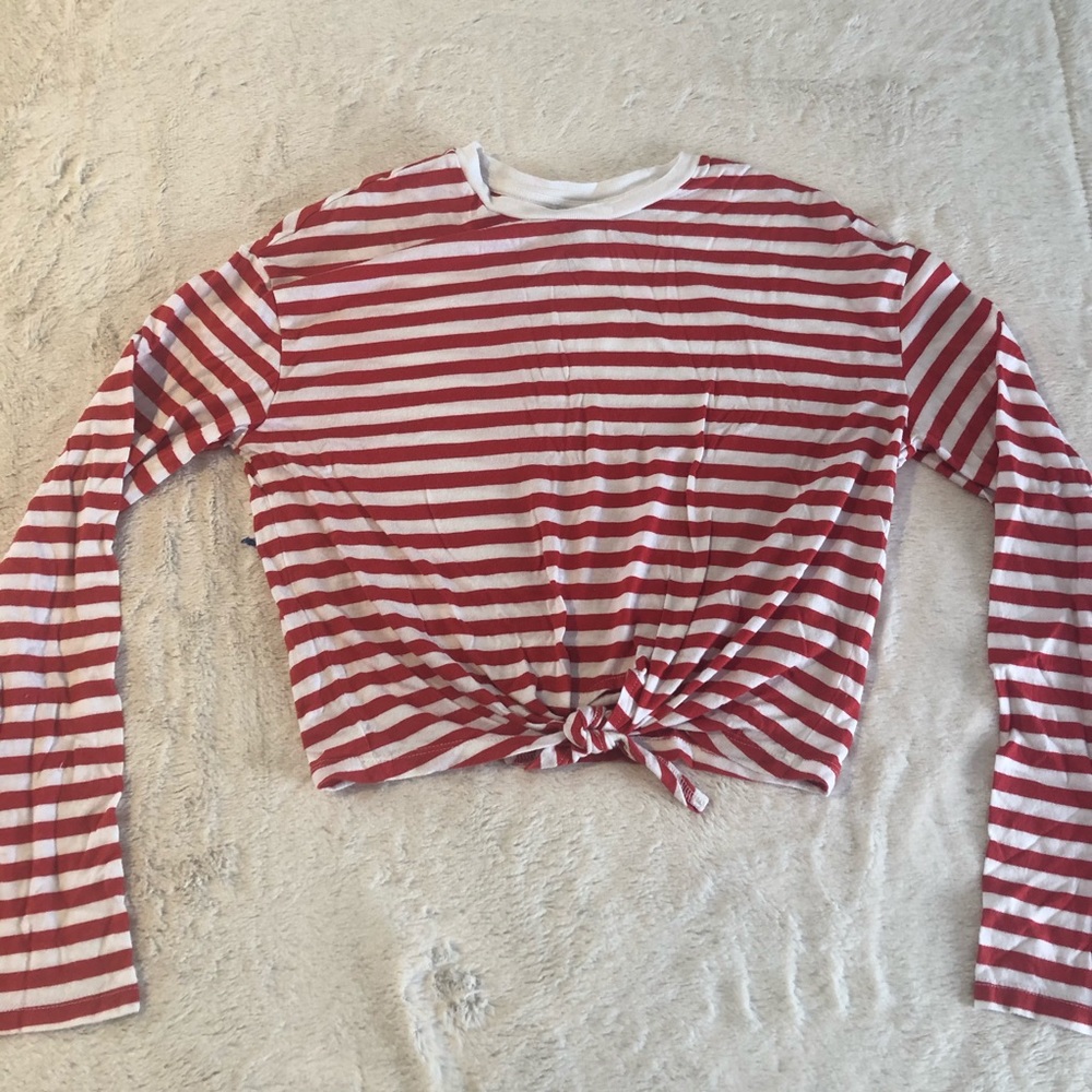 NWT Divided Red and White Striped Front Knot Shirt